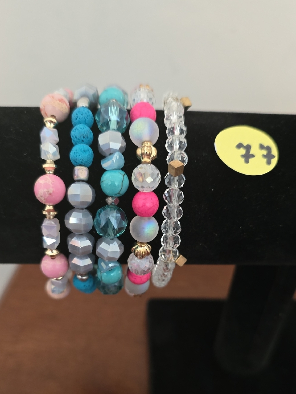 Erimish Pink, Turquoise & Clear Extended Stackable Beaded Bracelet Set (NWOT)